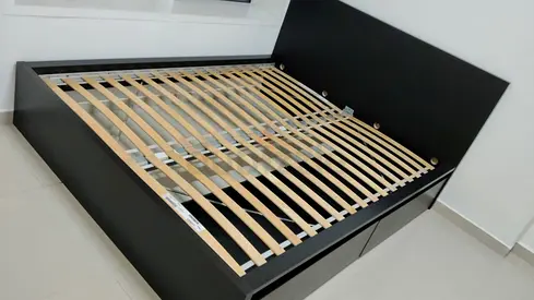 Ikea Queen storage bed frame with storage drawers - dark finish