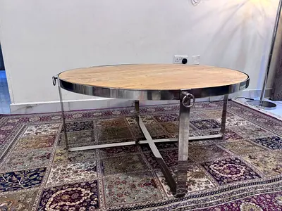Round Wooden Top Coffee Table with Stainless Steel Base
