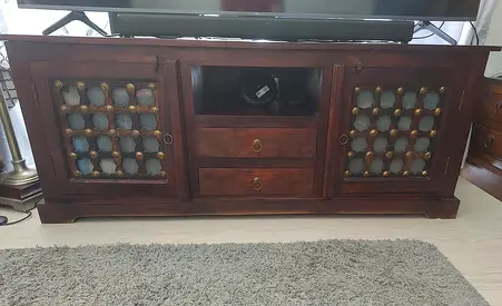Solid Wood TV Cabinet / Entertainment Unit with Decorative Doors