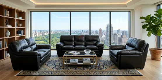 Sofa Black Pure Leather 6 Seater