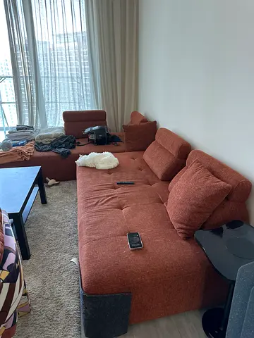 Rust-colored L-shaped Fabric Sofa with Chaise (avarage Condition)