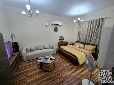 Luxurious fully furnished studio with a semi-separate kitchen ✨ Ajman Al Rawda 3. For monthly rent. Rent includes bills, net