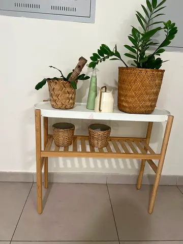 Small Wooden Hallway Console Table with Lower Rack - Light Bamboo Finish