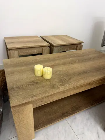 Solid Oak-Effect Coffee Table with Matching Side Tables - Light Wood Finish