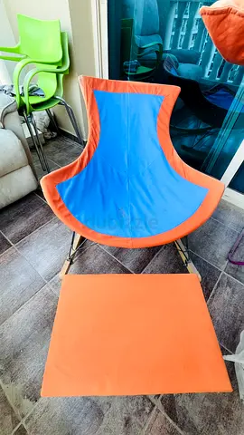 Blue  Orange Modern Lounge Chair with Footstool
