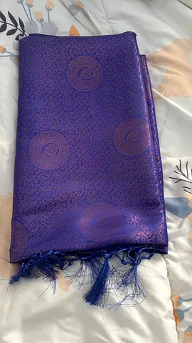 Purple patterned silk shawl / scarf with fringe