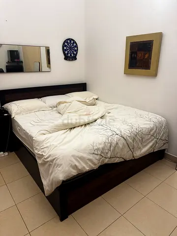 King wooden bed frame with mattress (dark brown) - good condition