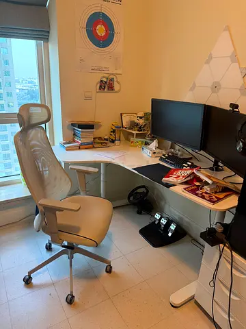 White Office Table with White Ergonomic Office Chair - Good Condition