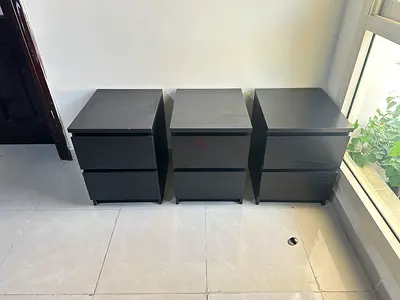 Set of 3 Black Wooden Bedside Cabinets / Nightstands - Good Condition 90 AED each