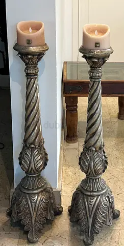 Pair of Ornate Antique-Style Tall Candle Holders / Pedestals