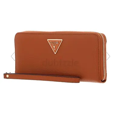Guess Brown Leather Zip-Around Wristlet Wallet