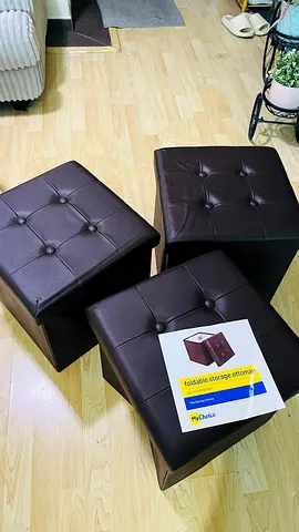 Brown Leather Storage Ottoman Pouf - Compact Seat and Storage
