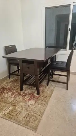 Solid Wood Table with 2 Chairs - Dark Finish, Good Condition