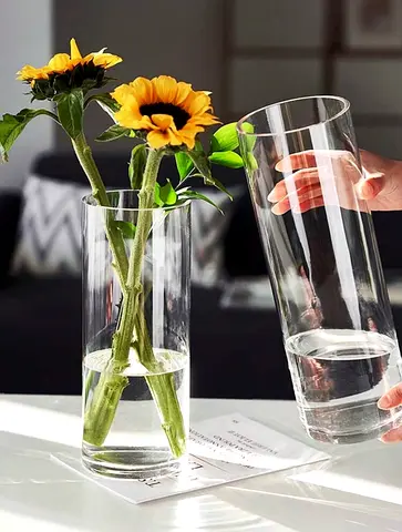 Tall Clear Glass Cylinder Vase — Set of 1