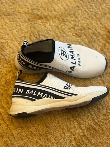 Balmain Paris White Slip-On Knit Sneakers - Size 39-40