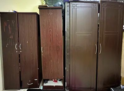 Set of 3 Free-standing Wooden Wardrobes / Storage Cabinets - Dark Brown