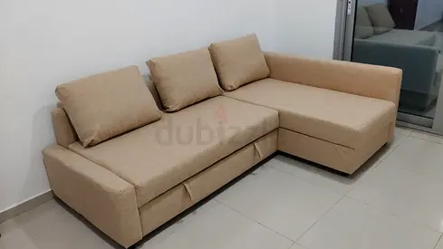 Beige L-shaped Sofa with Storage — Good Condition