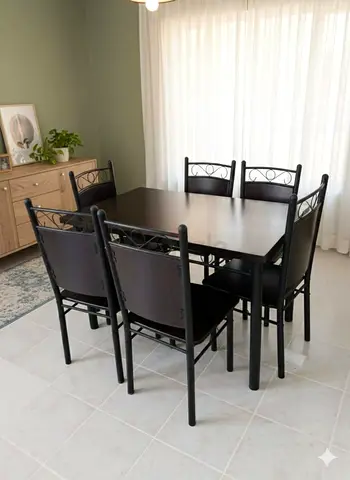 Brand New Wood and Metal 6-Seater Dining Table Set - Dark Finish