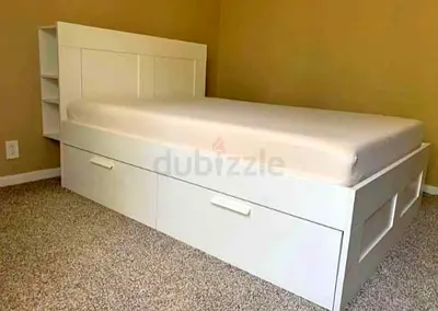 IKEA brimness queen size bed with 4 storage drawers underneath and with IKEA mattress