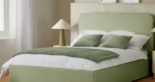 Upholstered Double Bed with Headboard - Light Green