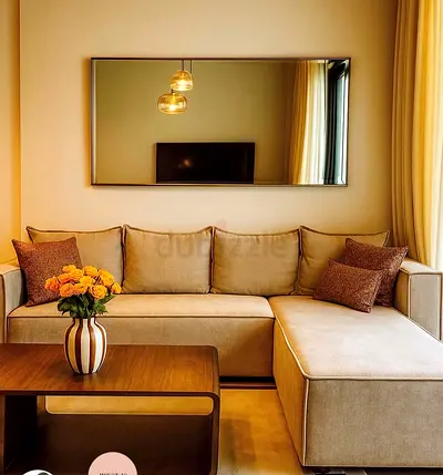 Beige L-shaped Sofa / Corner Couch in perfect Condition