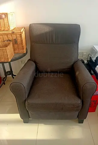 Comfortable Grey Fabric recliner— Good Condition