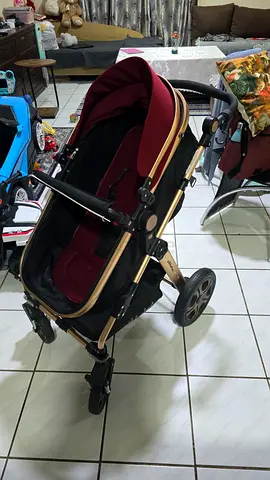 Used 3-in-1 Pram Stroller - Burgundy, good condition