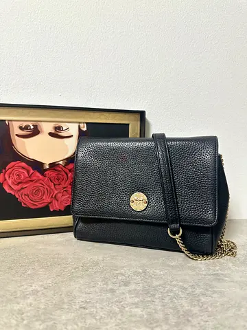 Metrocity Black Leather Crossbody Bag-detachable strap