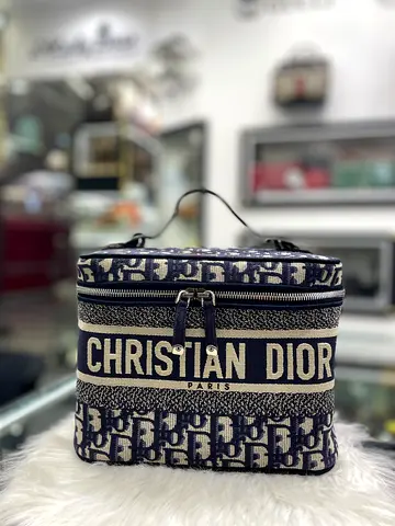 Christian Dior Blue Travel Vanity Case Navy Oblique Canvas (Authentic/PreOwned)