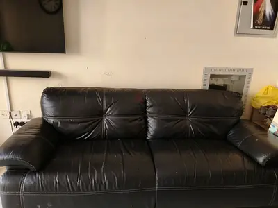 Classic Black Leather Sofa