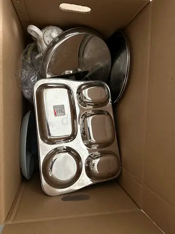 Stainless Steel and glass Dinnerware Set — Plates, Bowls and glasses