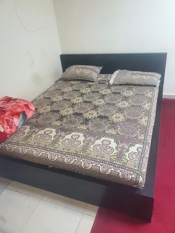 Double Bed Frame with Mattress - Dark Wood, Used