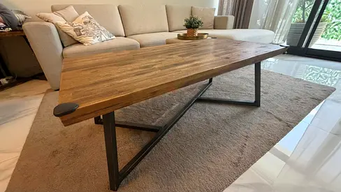 Solid Wood Live-Edge Coffee Table with Metal Base