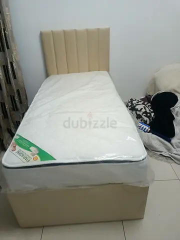 Single Bed with Headboard and Mattress - Beige