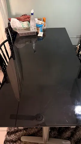 Black Glass Dining/Office Table with Metal Legs - Good Condition
