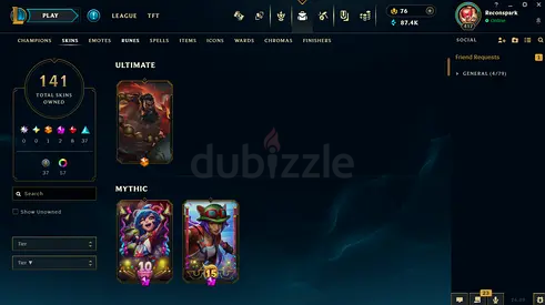 League of Legends PC Account with 141 Skins (Mythic + Ultimate Included) Gold 4 Middle east (ME)