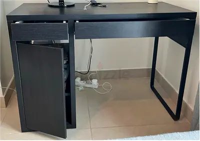 Black study desk with storage drawer and cabinet