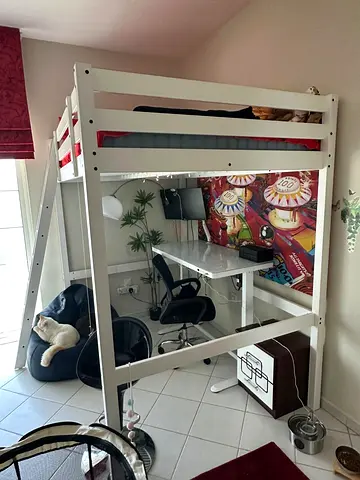 White Loft Bed with Built-and Storage - Good Condition