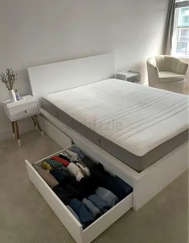 Ikea malm  king storage bed with ikea mattress -Excellent condition