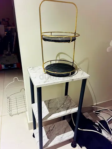 Marble-look 3-tier stand with Gold Serving Stand