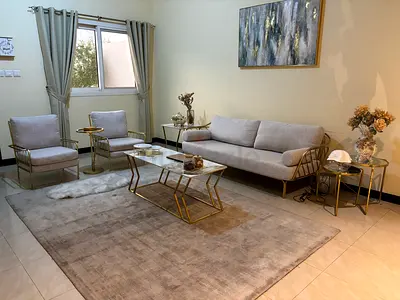 Gold  Beige, Elegant  comfortable Complete Living Room Set | Sofa + 2 Chairs + Coffee Table