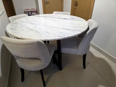 Round Marble Dining Table with 4 Upholstered Chairs