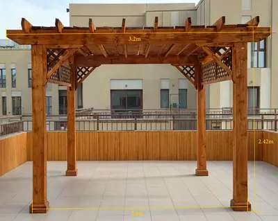 Wooden Outdoor Pergola / Gazebo - 3.2m x 3.6m, Solid Timber