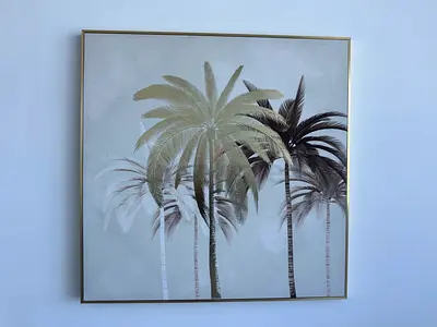Framed Palm Tree Wall Art Painting (Square, Neutral Tones)