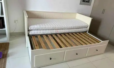 IKEA Hamnes Day bed with 3 storage drawers underneath and with 2 IKEA mattresses