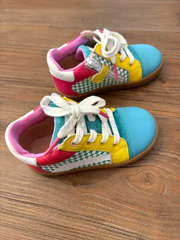 Italian colorful toddler leather first-walker shoes, size around 6-12 months
