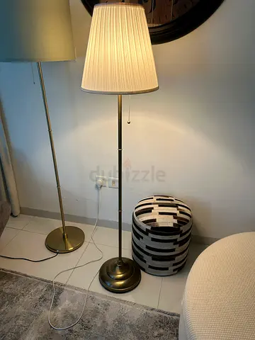 Brass Floor Lamp with White Pleated Shade