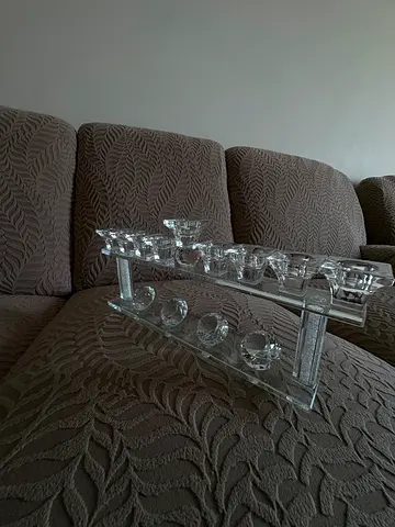 Glass Tea Light/Candle Holder Set - Clear Decorative Tray with 6 Holders