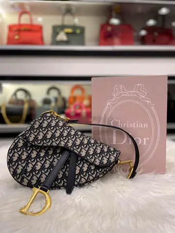 Christian Dior Navy Blue Oblique Jacquard Saddle Bag (Authentic/PreOwned)