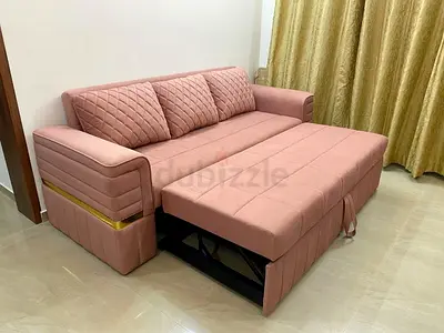 Pink Fabric Sofa Bed with Storage - 3-Seater Convertible